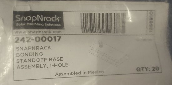 Lot of 20 Snap N Rack 242-0017 Bonding 1-Hole Standoff Base Solar Mounting