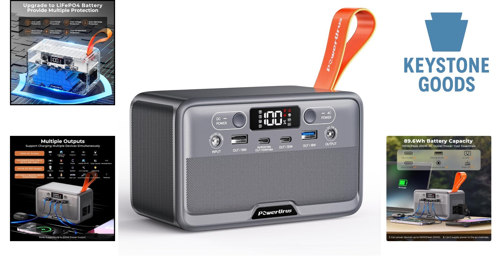 Portable Solar Power Bank 89.6Wh with 100W AC Outlet & Fast Charging