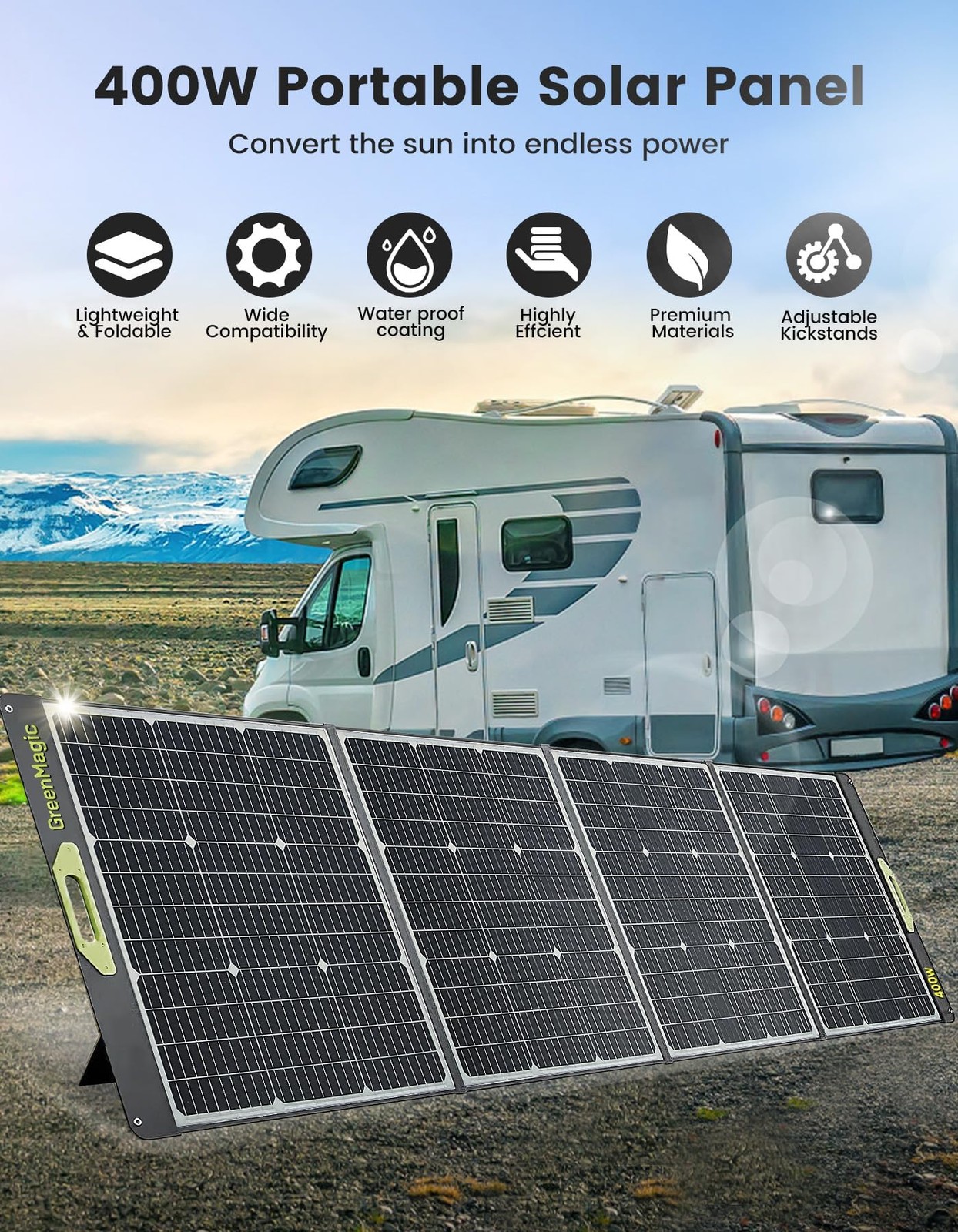 Greenmagic Portable 400 Watt Solar Panel, 39V 400W Foldable Panel Solar Charg…
