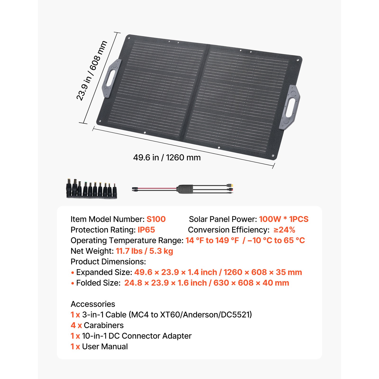 Uimoso 100W Portable Foldable Solar Panel Charger with Monocrystalline Design