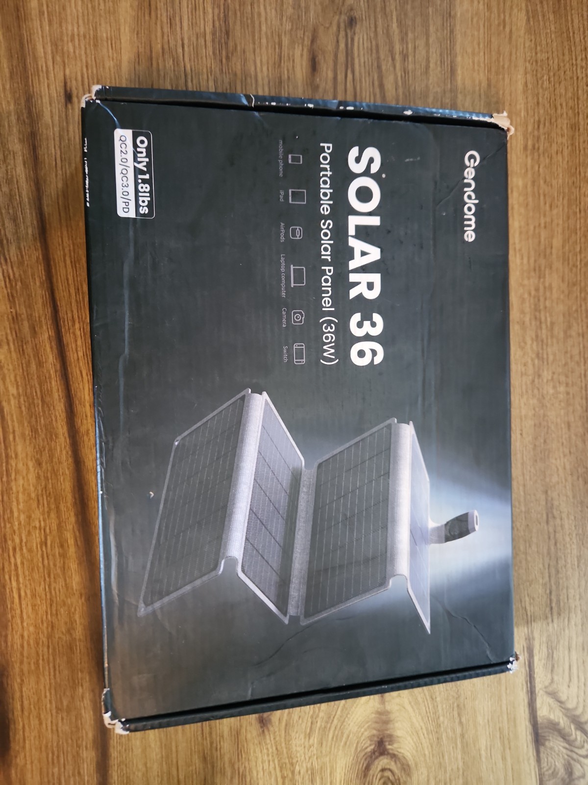 Gendome Solar 36 Portable Solar Panel 36W 1.8LB Waterproof Grey USB-C NEw