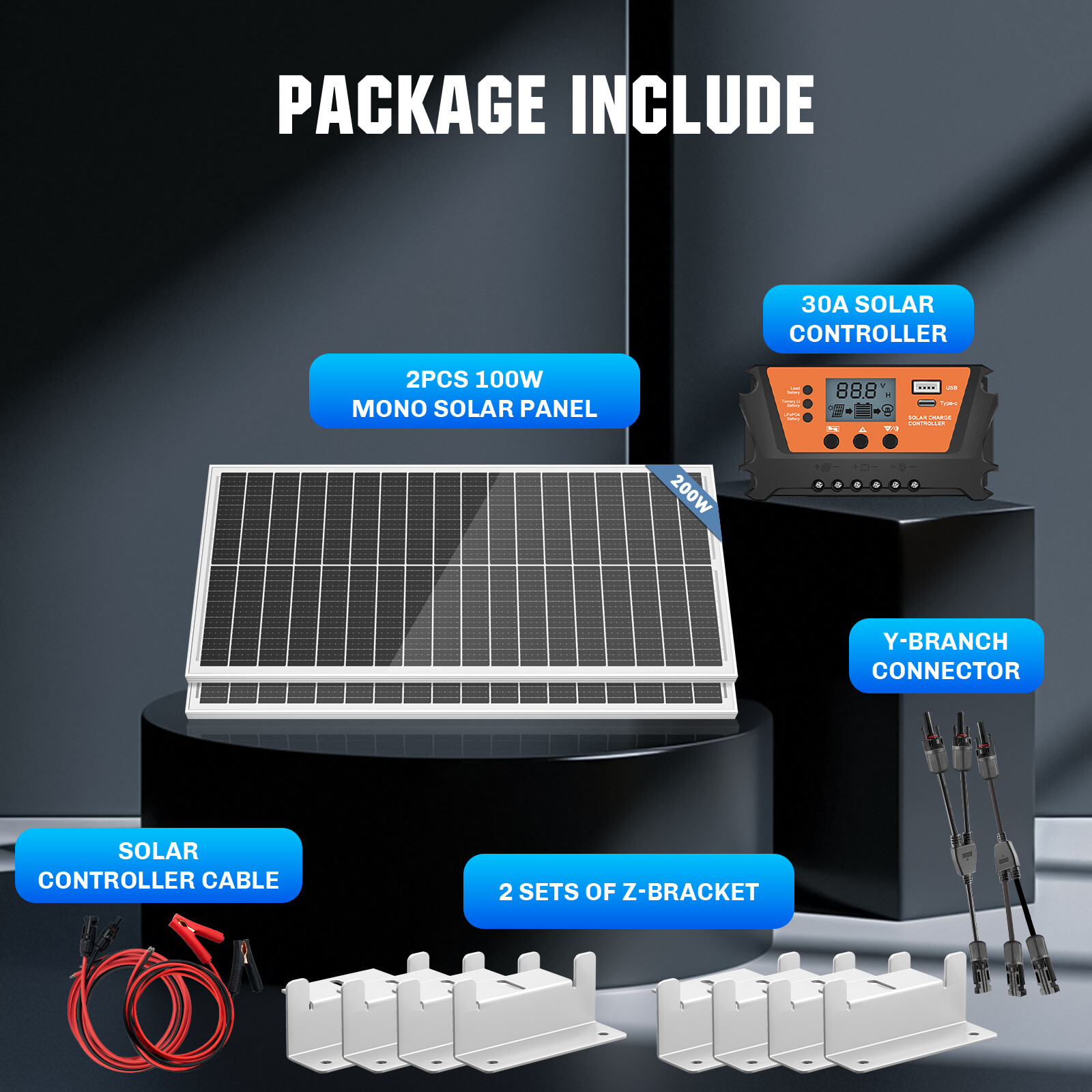 Rvpozwer 100W 200W 400W 12V/24V Mono Solar Panel 18BB Cell RV Home Off Grid US