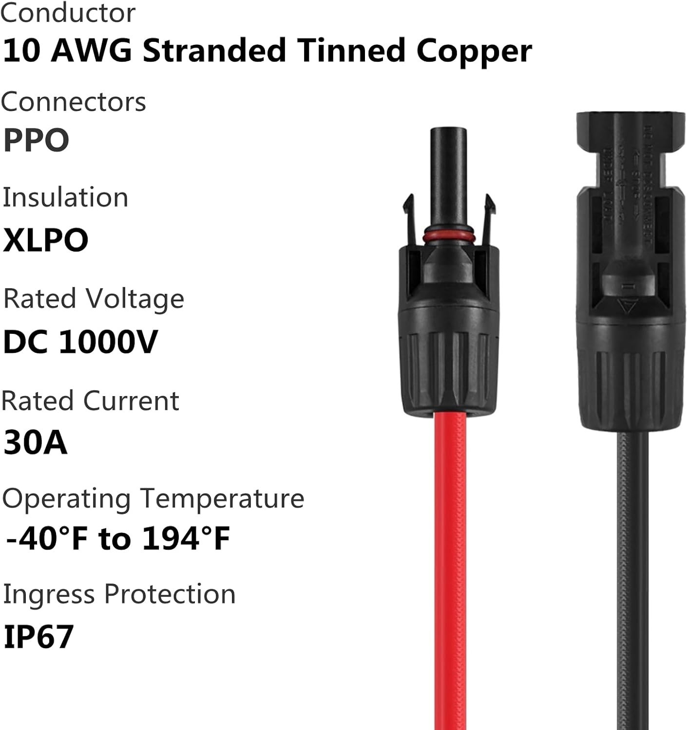 Solar Connectors Y Branch Parallel Adapter 10AWG Cable for Solar Panel Red Black