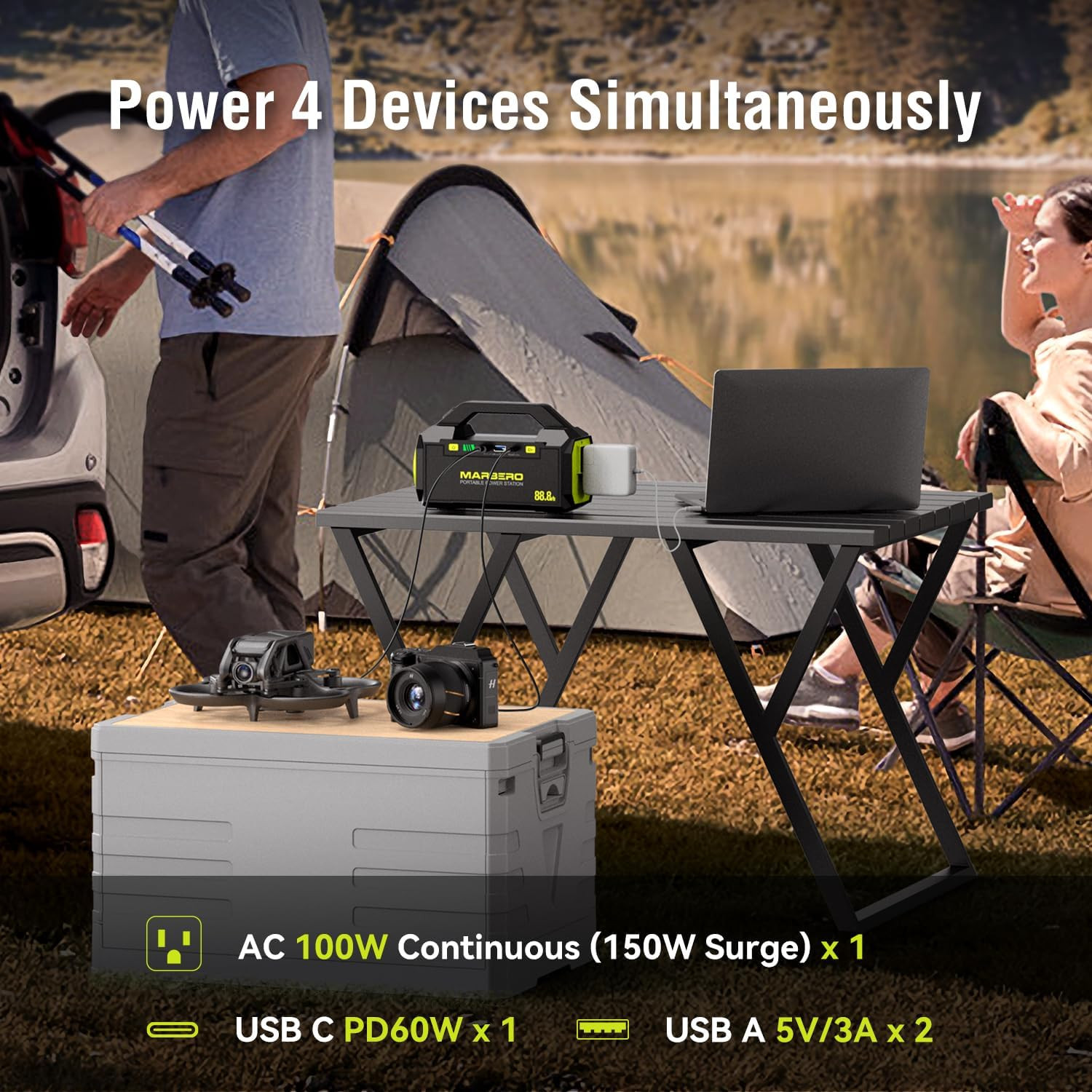 Portable Power Station 88.8Wh Camping Portable Charger with Flashlight High Lume