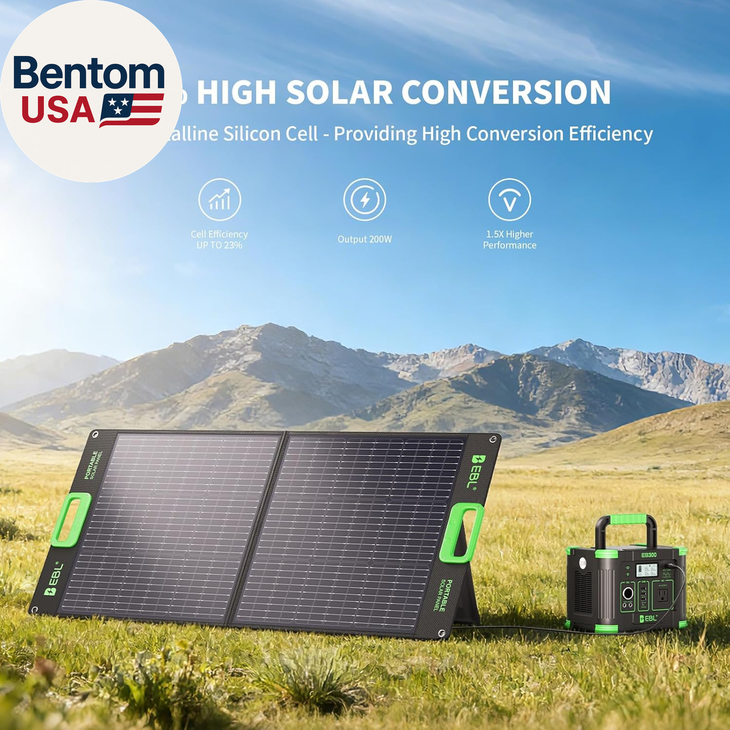 500W Portable Power Station with 100W Portable Solar Panel 20V, Outdoor Solar Ge