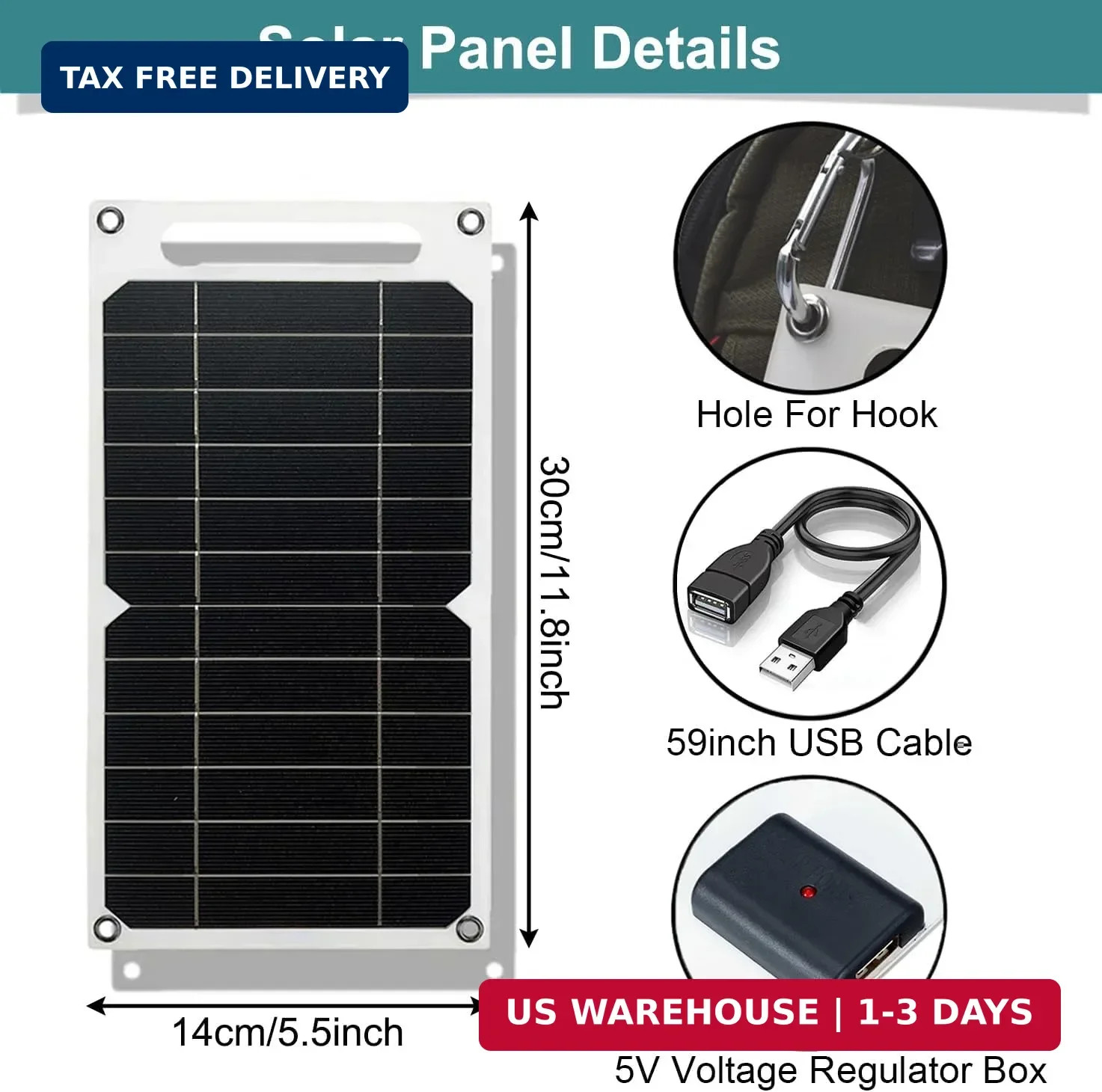 Mini 5V 6W USB Solar Panel, Portable 5 Volt 6 Watt High Efficiency Monocrystalli