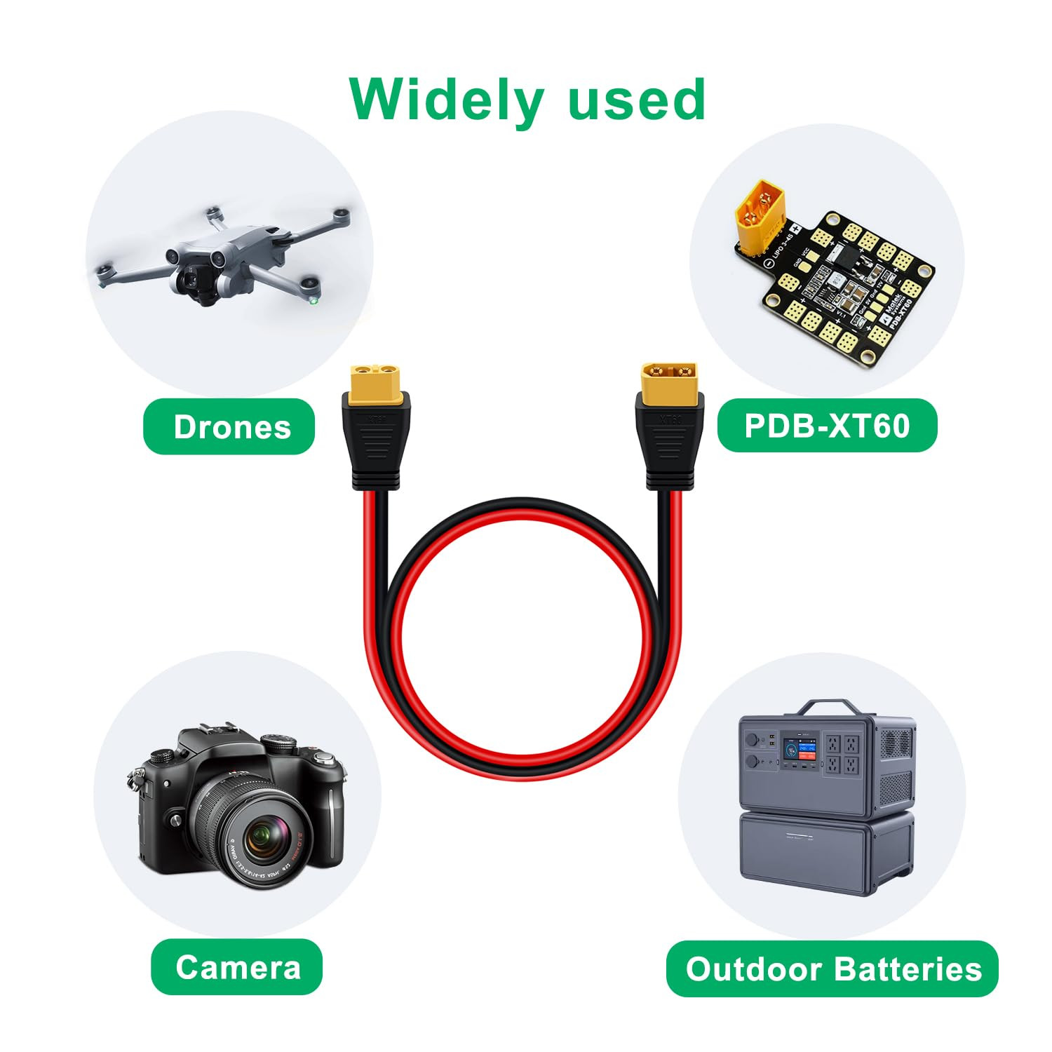 XT60 Extension Cable Adapter Female to Male Connector 12AWG XT60 Male to Female