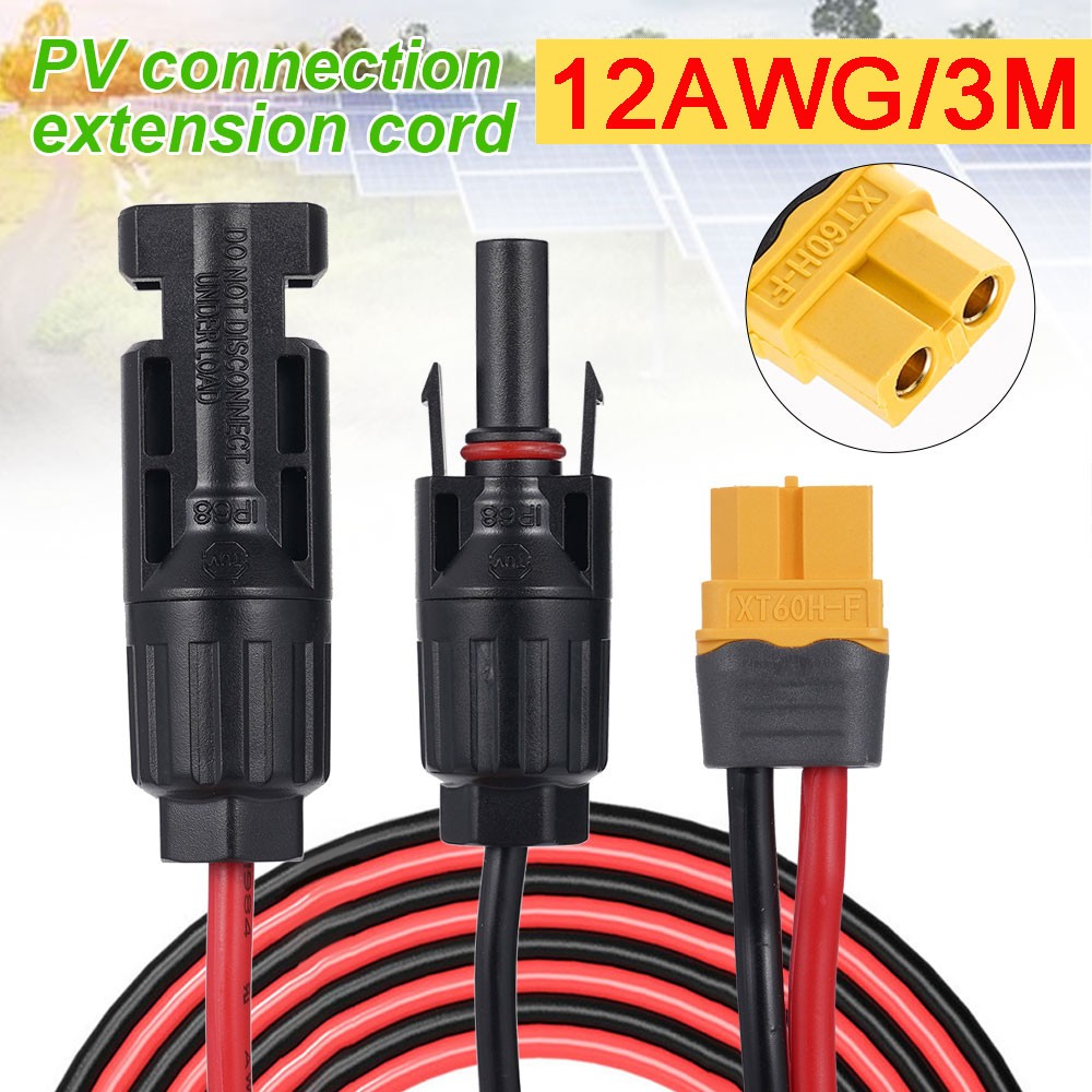 10ft/3m Solar Panel Extension Cable 12AWG Gauge Solar to XT60 Connector Adapter