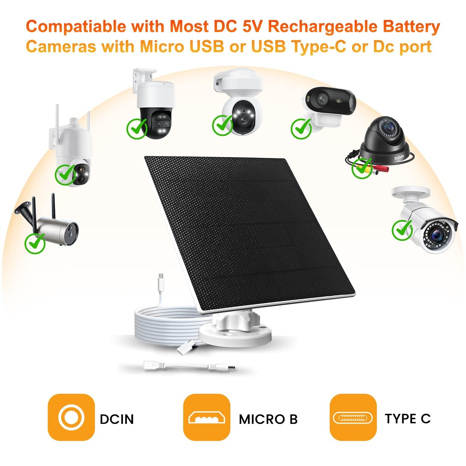 5W Solar Charger for Ring Camera – Compatible with Spotlight Cam & Stick Up Cam,