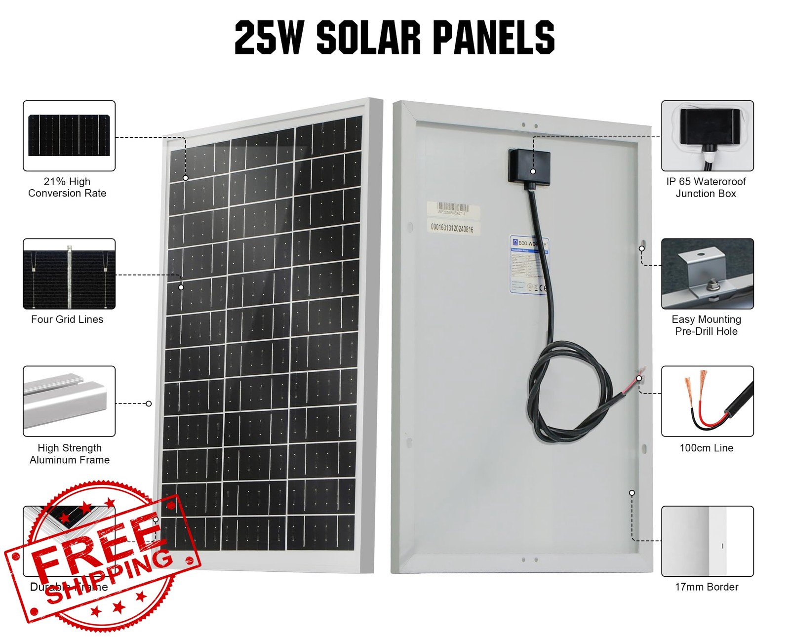 ECO-WORTHY 25W 18V Solar Panel