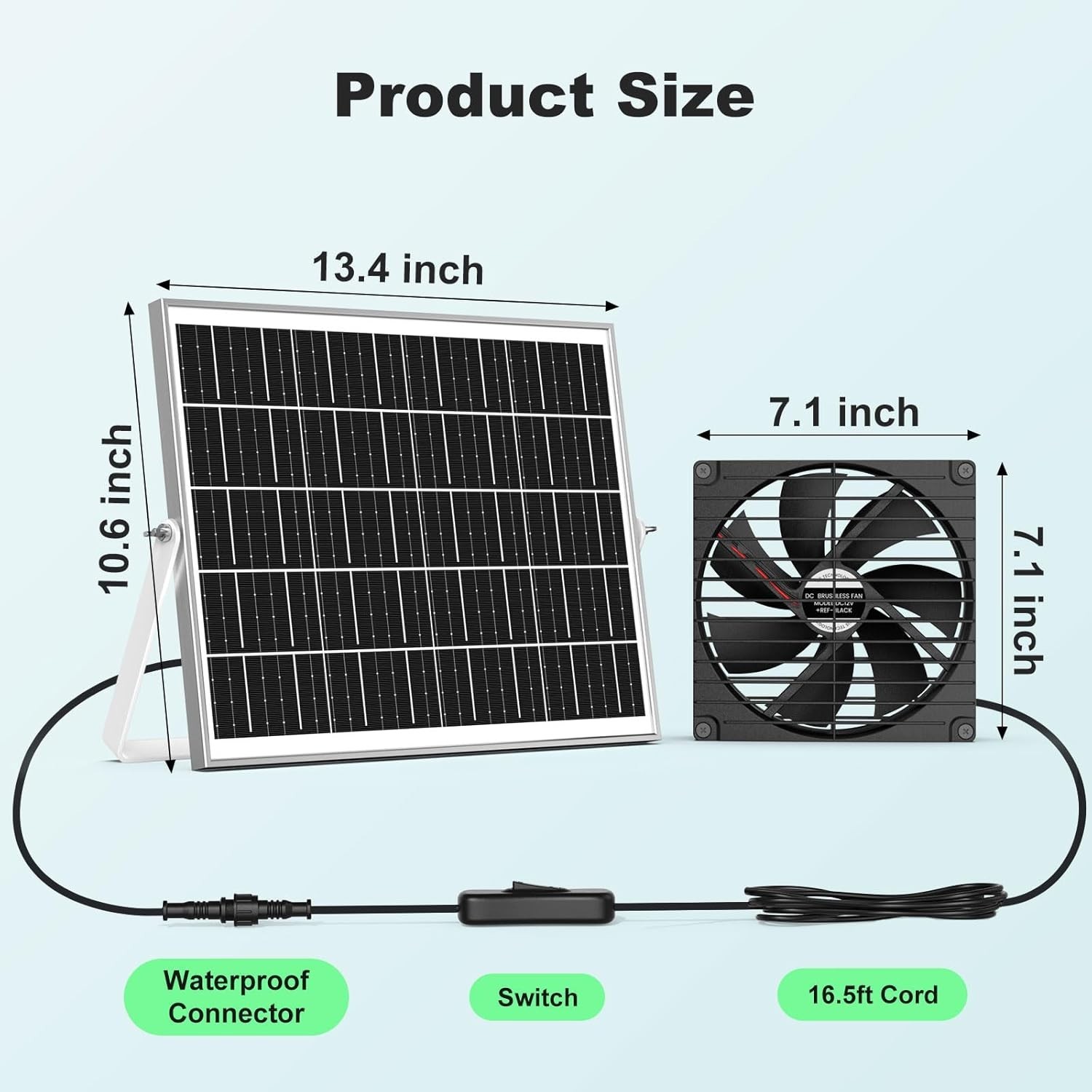 7.1″ Solar Greenhouse Fan 2 Pack, 25W X 2 Large Solar Powered Intake and Exhaust