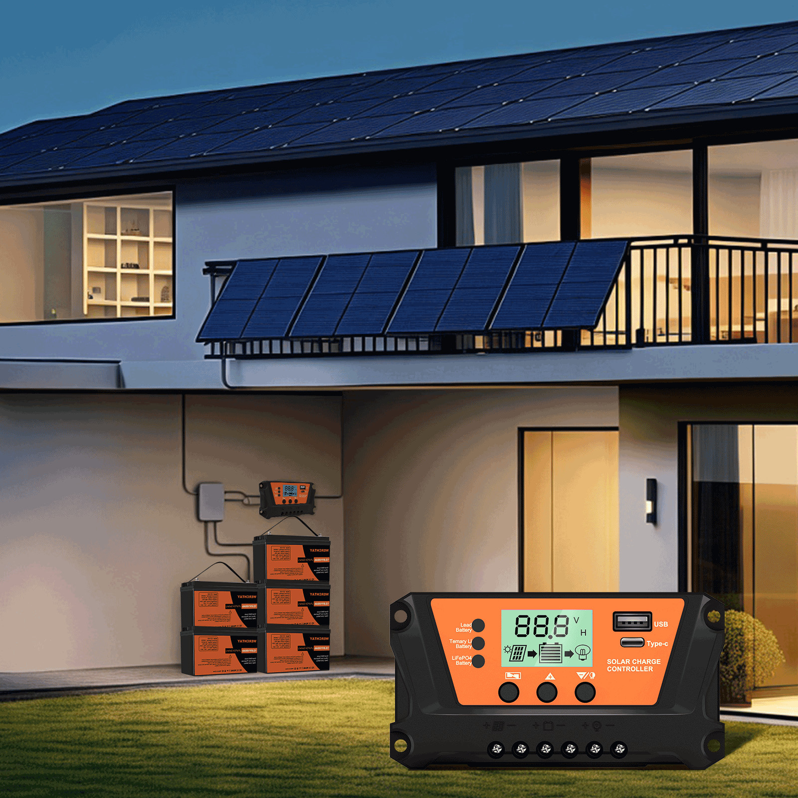 30 Solar Panel Battery Charge Controller 12V/24V Auto Regulator LCD USB Type-C