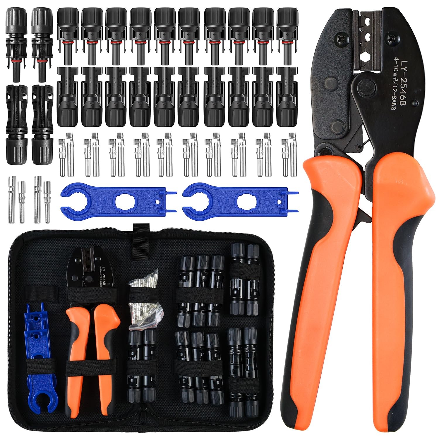 Solar Crimper Tool Kit for AWG8-12 Cable -23 PCS Solar Panel Connectors Kit with