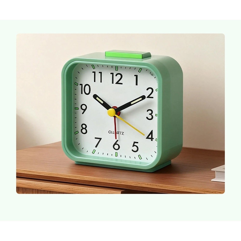 Square Alarm Clock Silent Quartz Mechanism with Night Light for Children Rooms