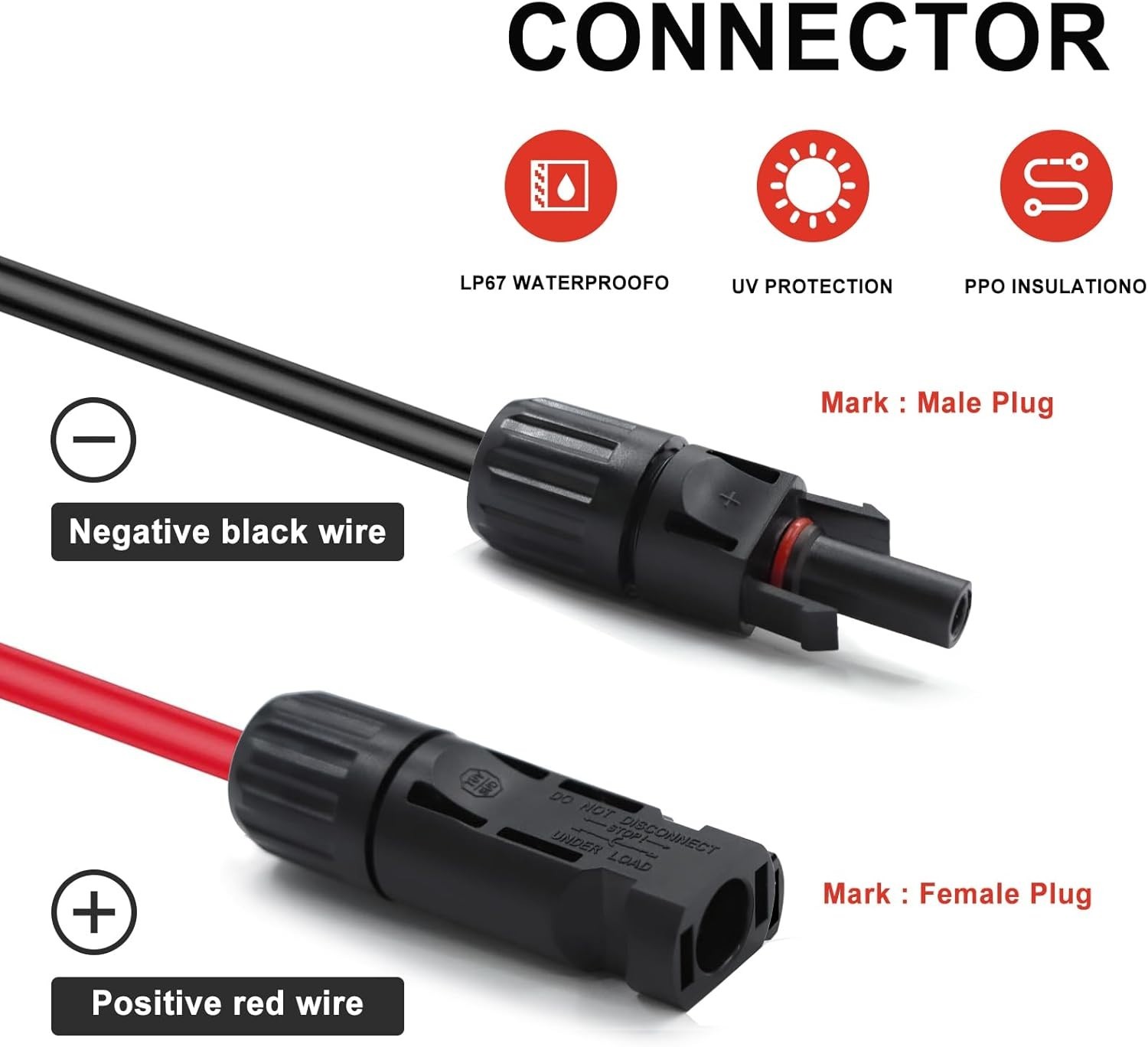 20FT 10AWG Solar Cable – Rated Connectors for Automotive & Marine