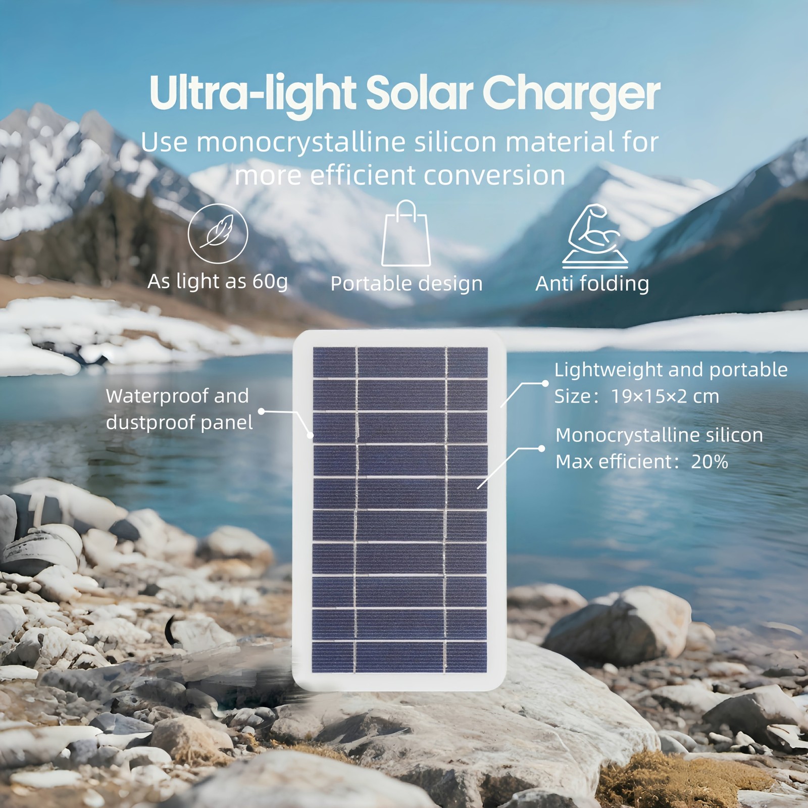 USB-Charging Space-Saving 5V 2W Portable Solar USB Charger for Outdoor Emergency