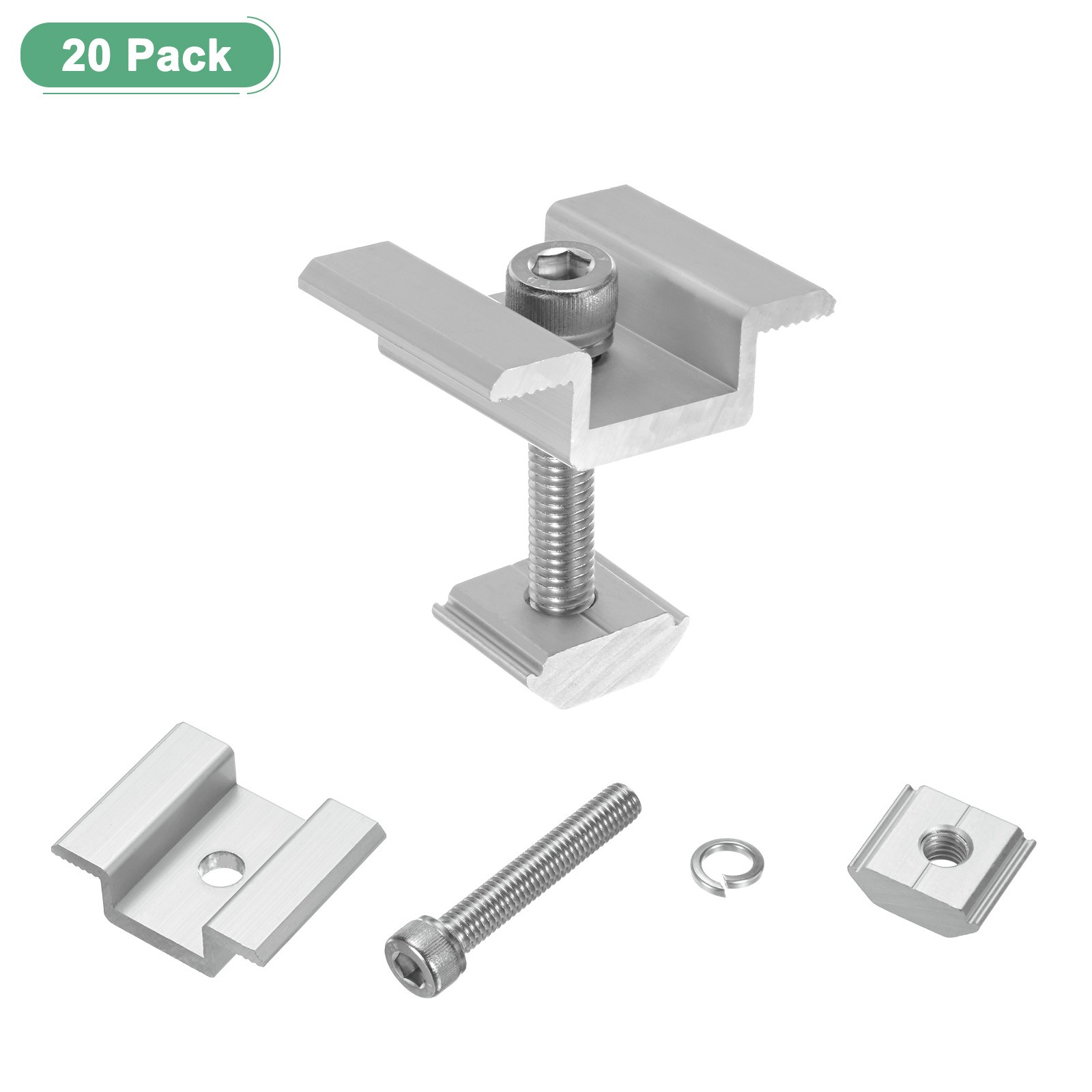 20pcs Solar Panel Mount Mid Clamps 35mm Aluminum for RVs White