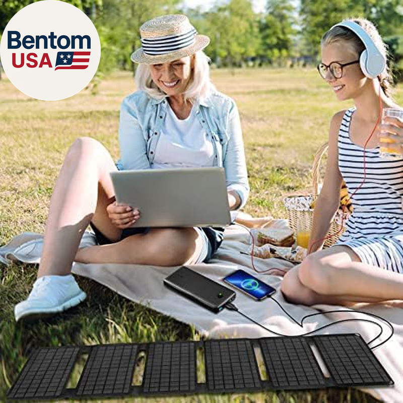40W Foldable Solar Panel Charger with USB-C and USB-A Outputs for Phones, Power