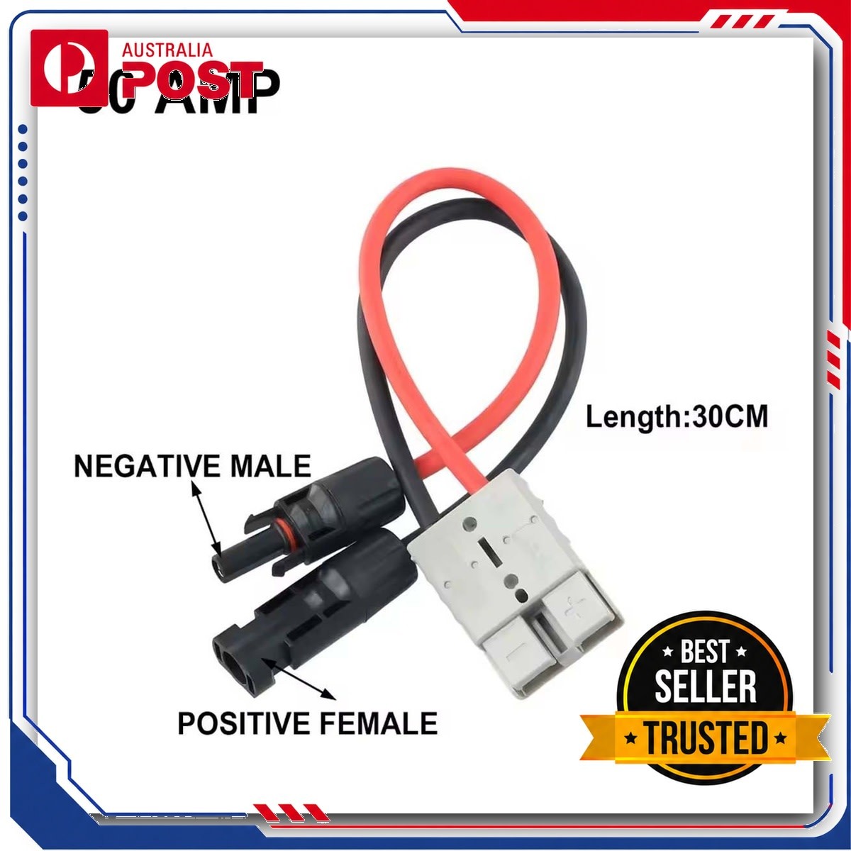 50A Anderson Plug to MC4 Y Connector 10AWG 30cm Heavy Duty Solar Cable