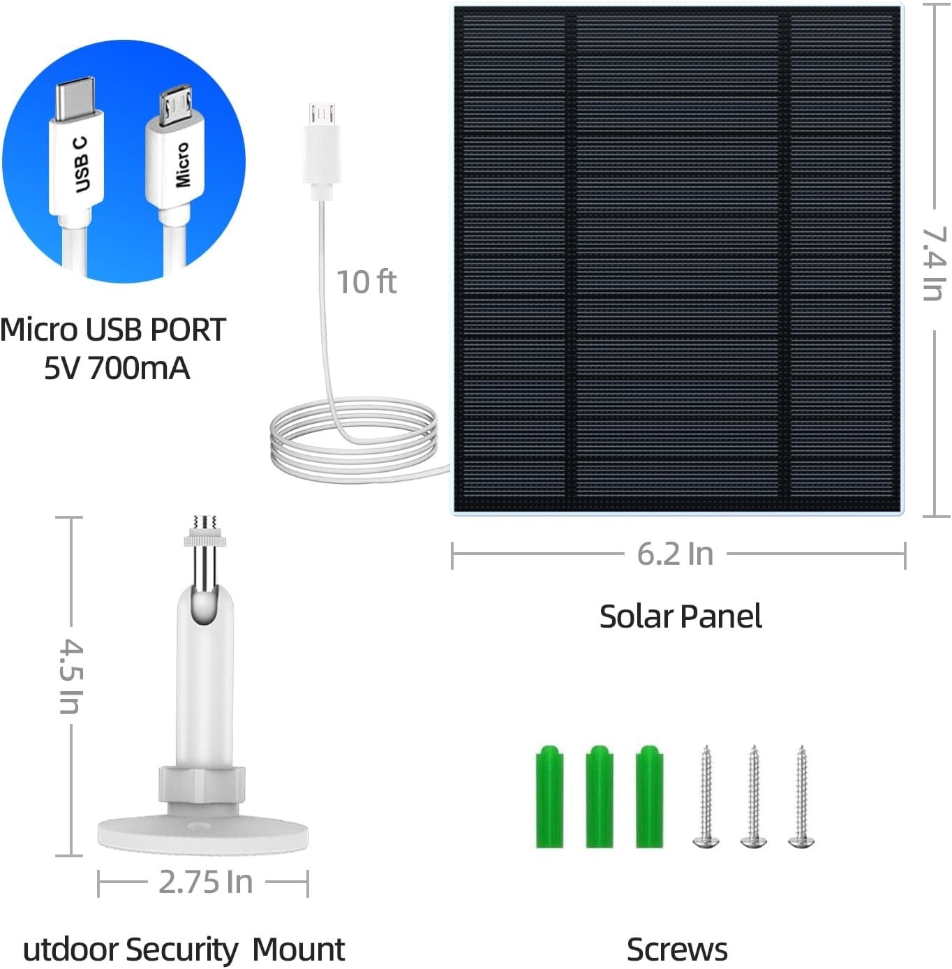 5W Solar Panel, Solar Panel with Micro USB & USB-C Port for DC 5V Outdoor