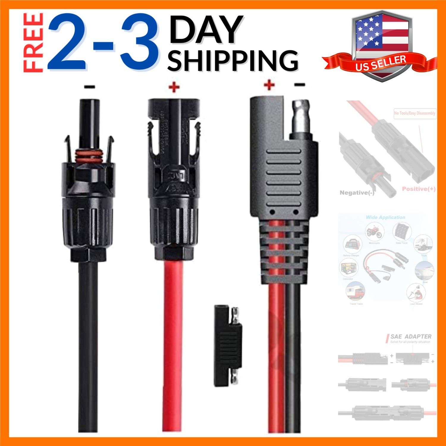Solar Panel to SAE Adapter With MC4 Connector Extension Cable 10AWG for Easy …