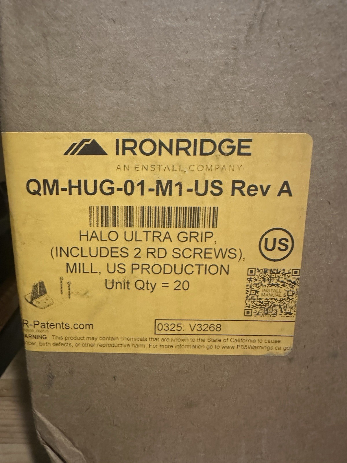 IronRidge QM-HUG-01-M1-US Halo Ultra Grip Mill Case of 20 w/ Screws NEW