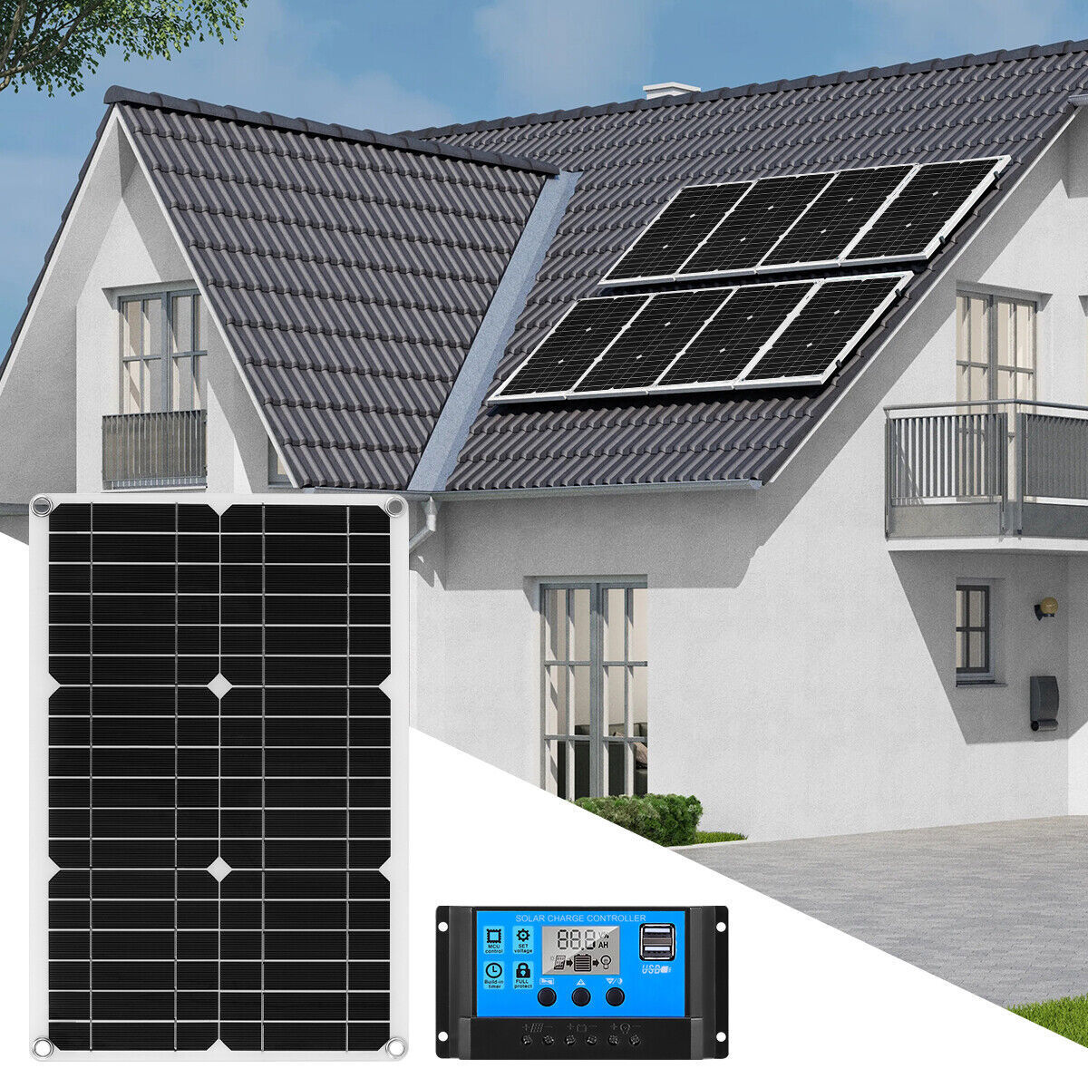 400 Watts Solar Panel Kit 100A 12V Battery Charger w/ Controller Caravan Boat RV