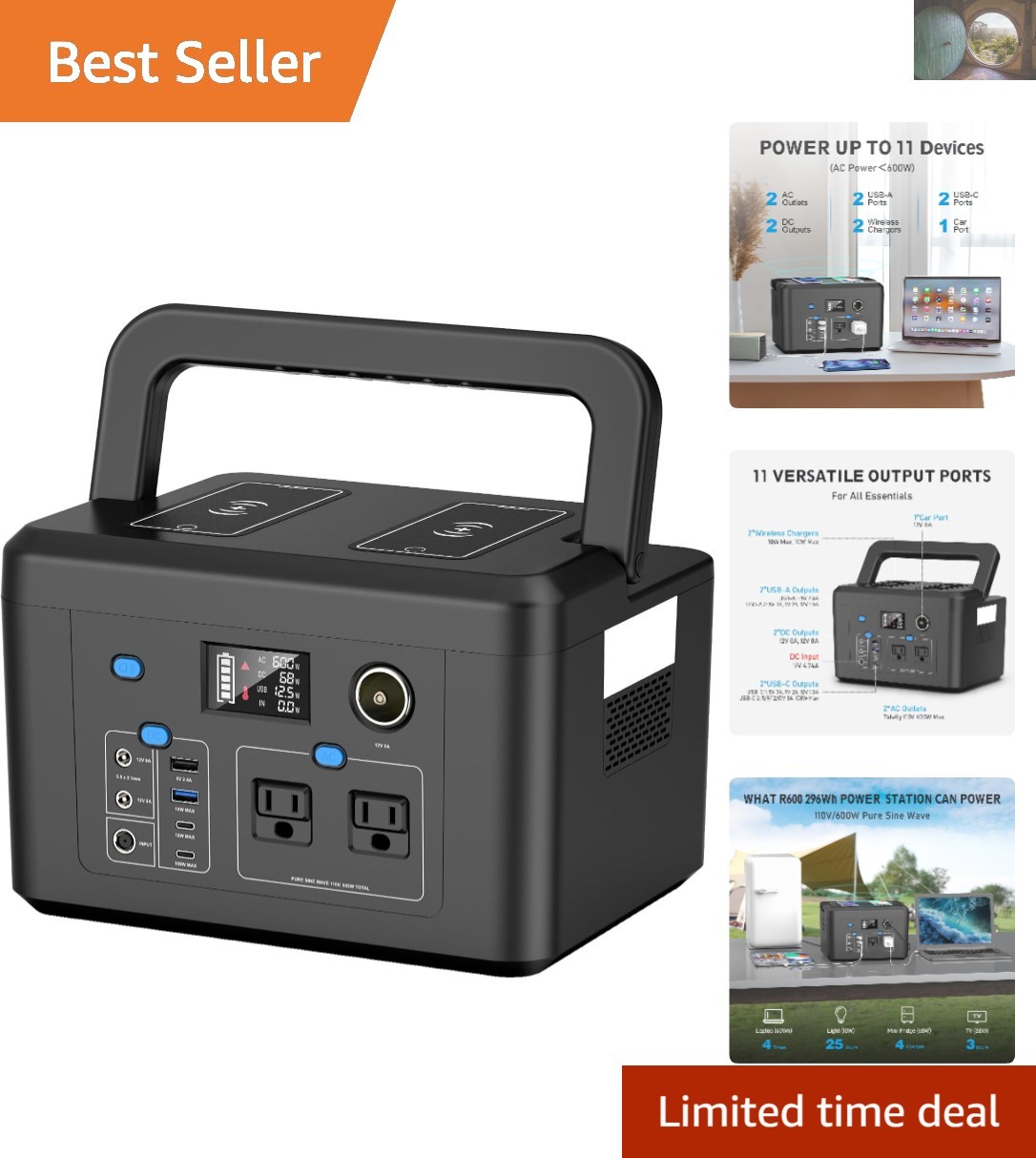 Portable Power Station 600W, Solar Generator with 296Wh Battery Backup