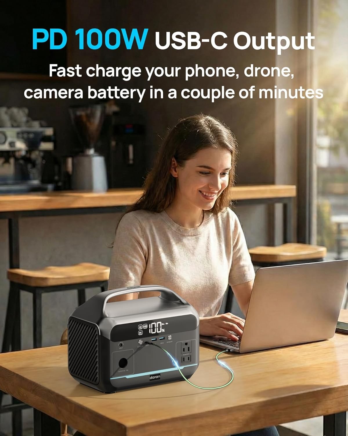 Portable Power Station 1200W Surge 288Wh LiFePO4 Battery Solar Generator with
