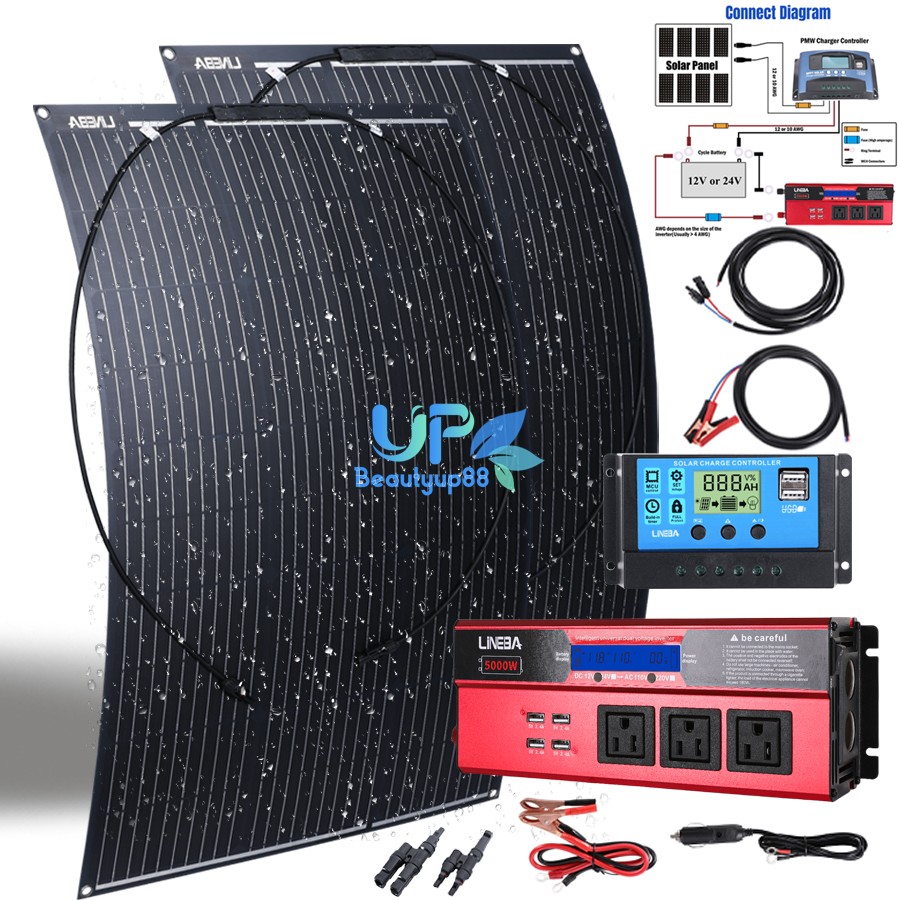 Solar Panel Kit 5000W Power Inverter Solar Generator RV Home 110V Grid System