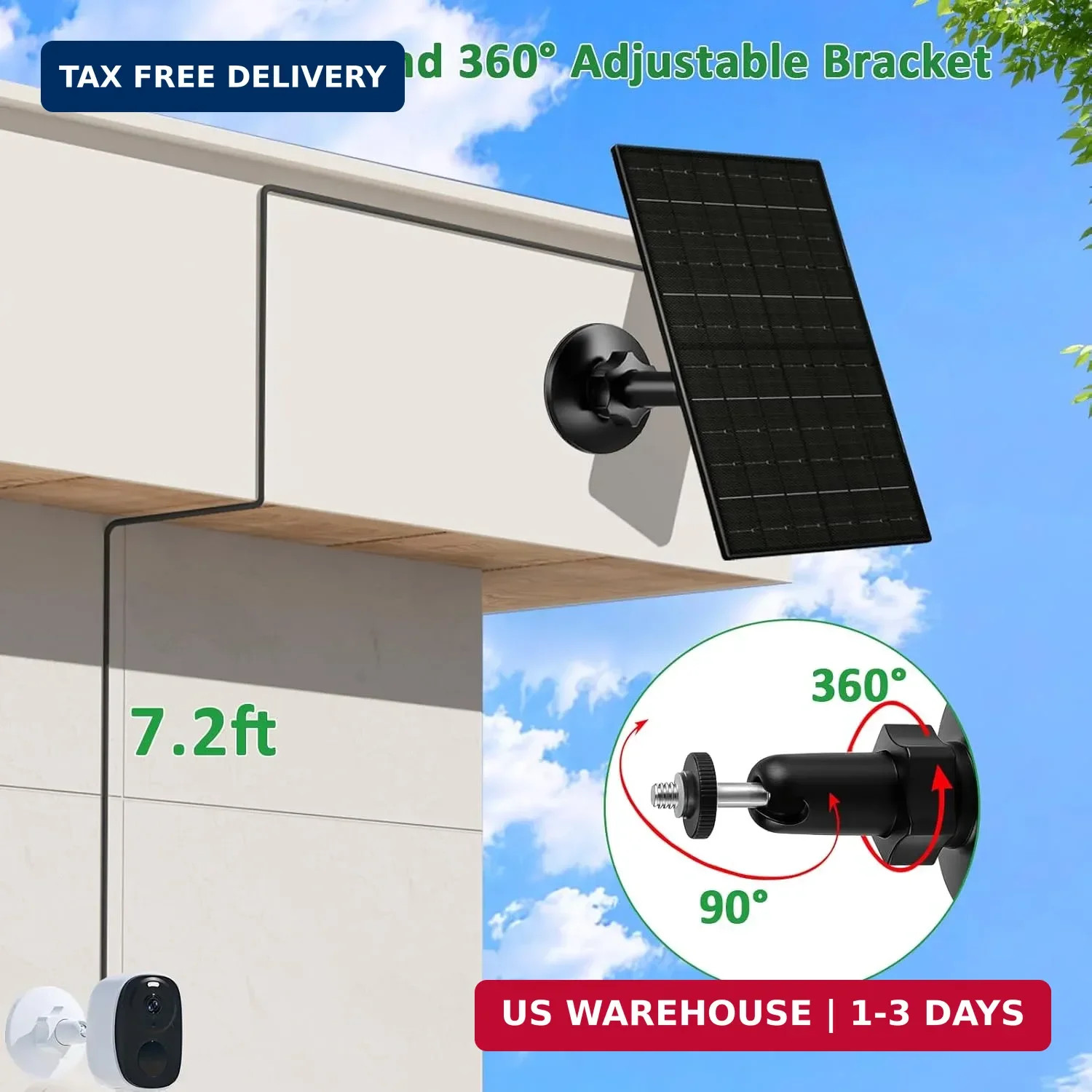 Zivif 6W Security Camera Solar Panel, 5V USB-C/USB Solar Charger Compatible with