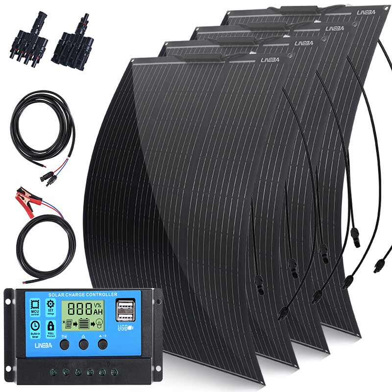 Semi-Flexible 200W 400W Solar Panel (w/ Controller) For RV Roof Boat Camper Home