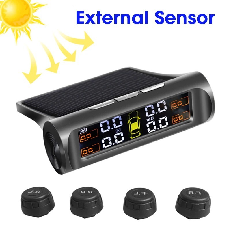 TPMS Tire Pressure Monitoring System Solar LCD Display Temp Safety Alarm.
