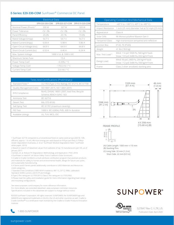 3 NEW SunPower Maxeon SPR-E20-330-COM 330W Solar Panel High Efficiency – PICKUP