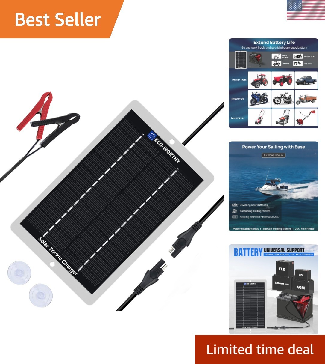 Lightweight 12V Solar Panel Charger with Plug and Play for Vehicle Batteries
