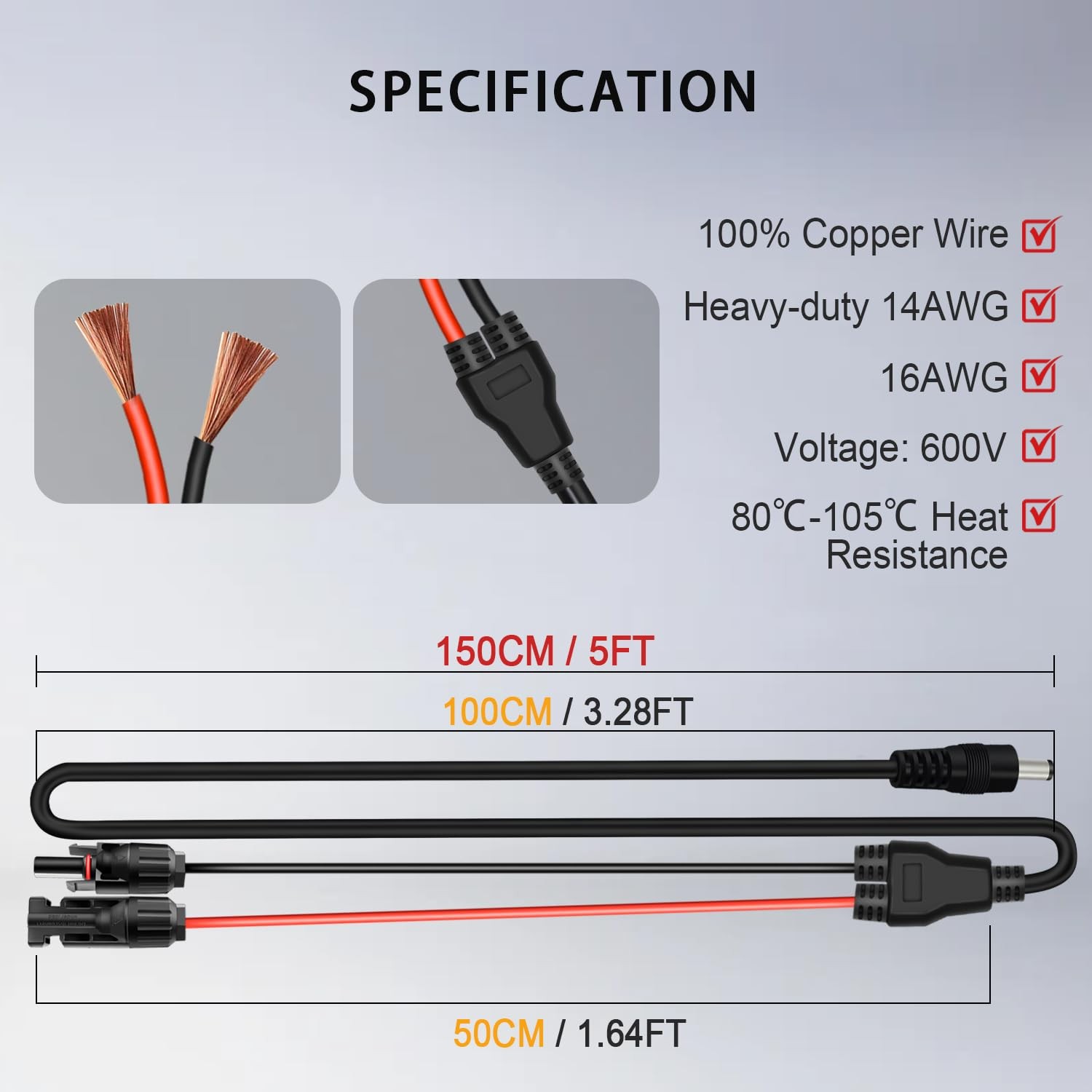Solar Panel Adapter for Jackery, to DC 5.5X2.1Mm Extension Power Cable with DC 3