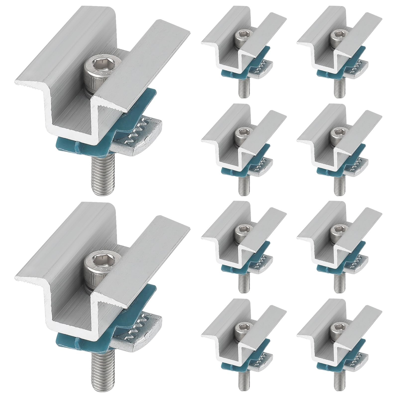 10 Pcs Adjustable Solar Panel Clamps, Aluminum Mounting Bracket Kit for Roof, PV