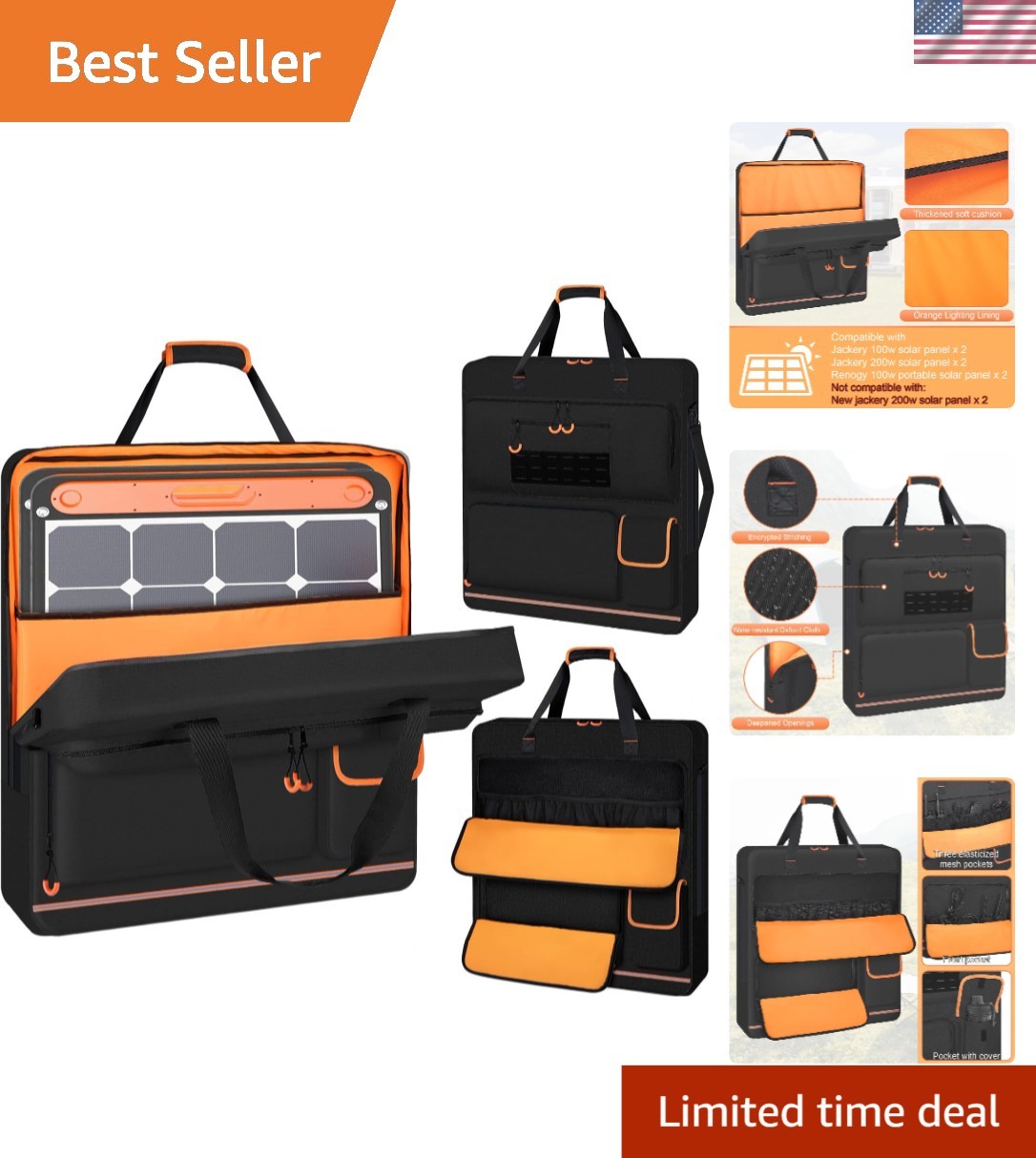 Functional Solar Panel Bag with Zippered Pockets – Perfect for Camping & Hiking