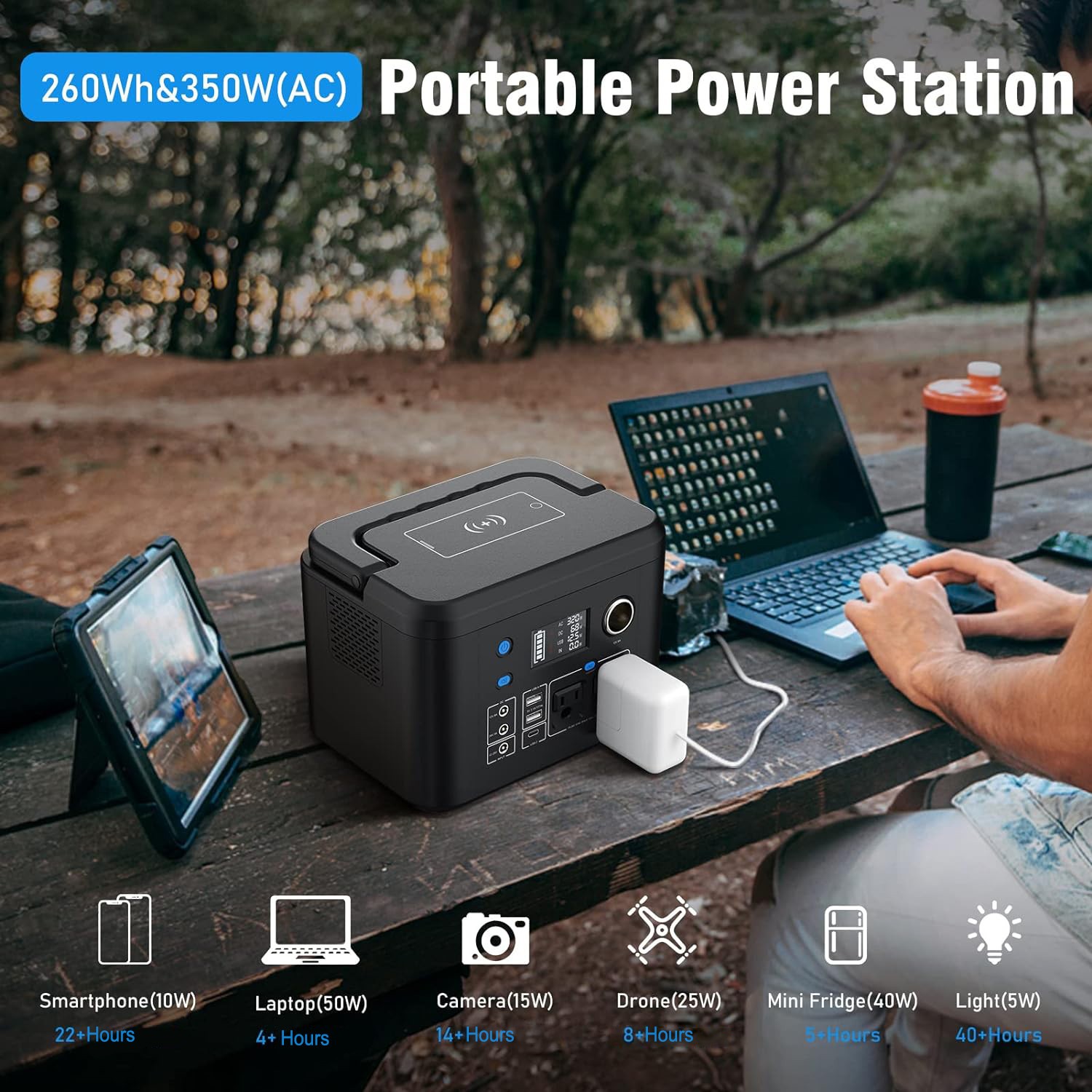 Portable Power Station 350W 260Wh Battery Charger Camping RV Solar Generator