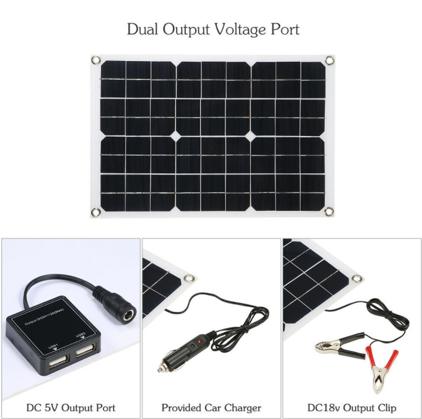 2PCS 500W Solar Panel Kit Dual USB Power 60A Controller Battery Charger Caravan
