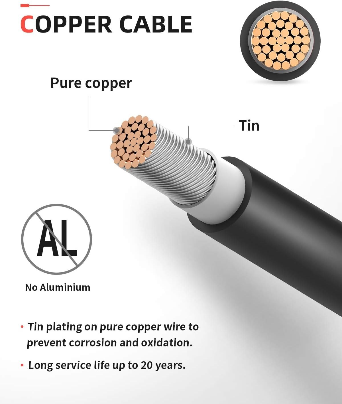 10AWG Solar Cable Pair 30FT Red Black