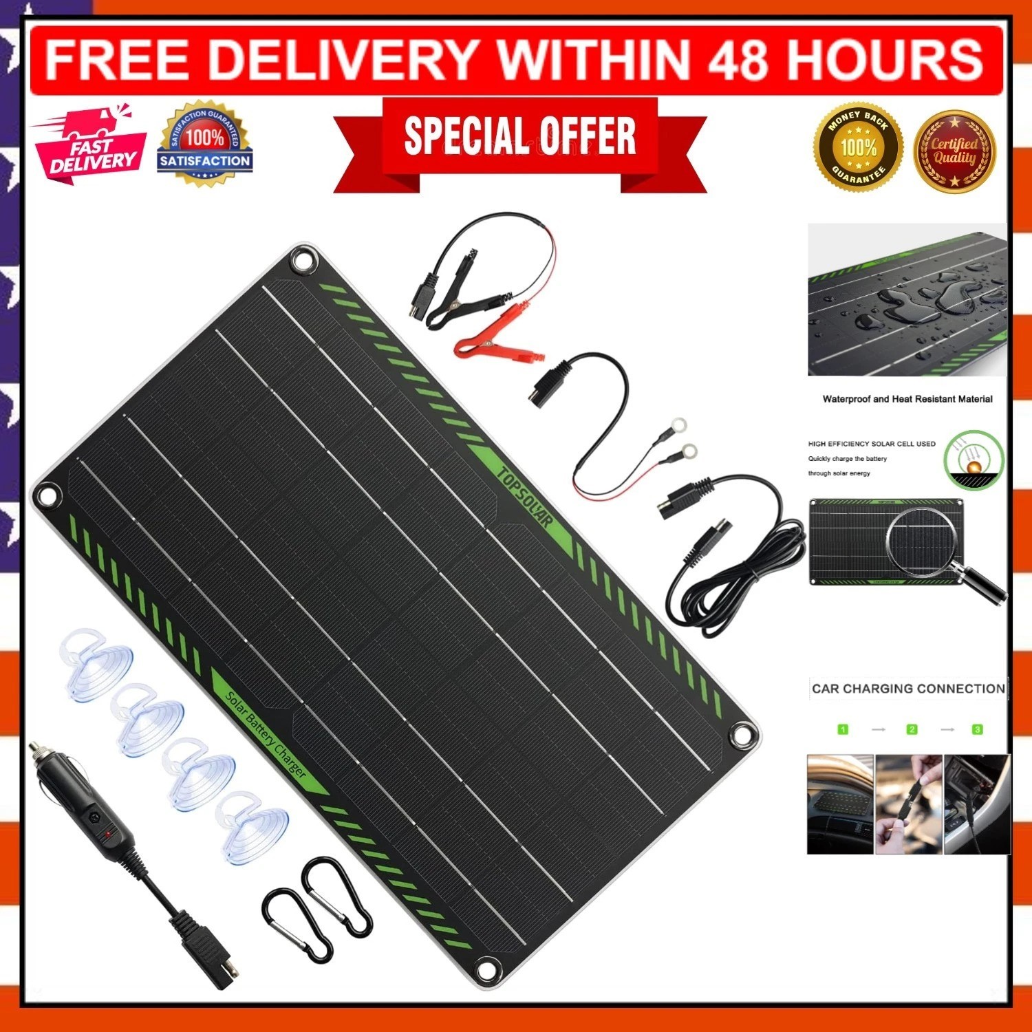 Sustainable 10W 12V Solar Panel Battery Maintainer – Plug & Play Convenience