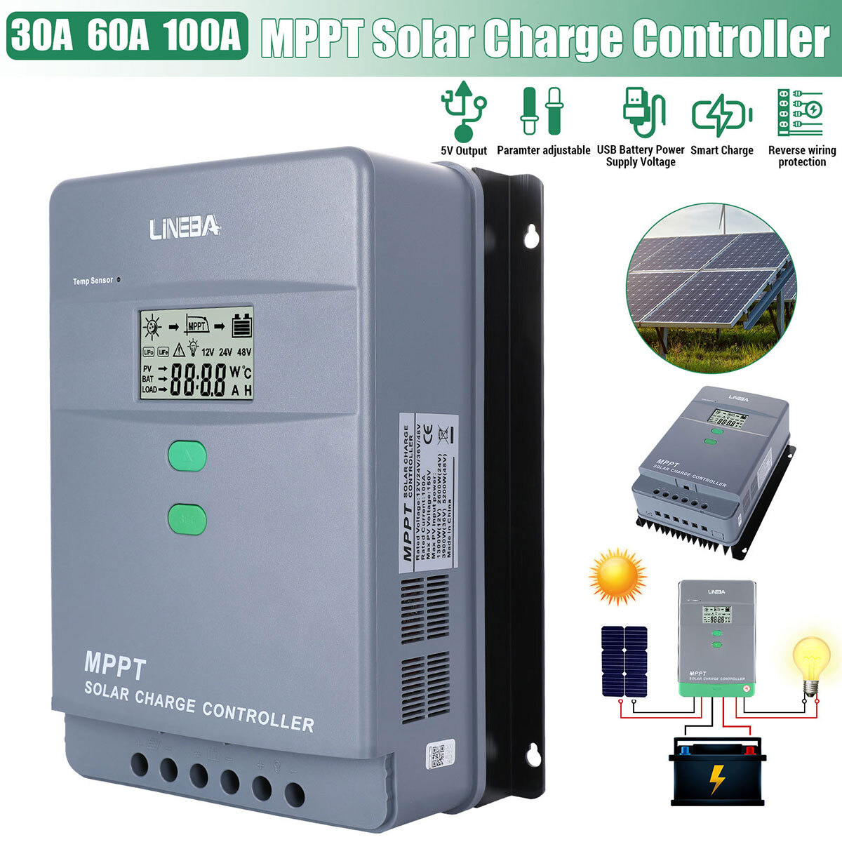 5200W Wind Solar Hybrid MPPT PWM Charge Controller Auto Regulator 12V 24V 48V