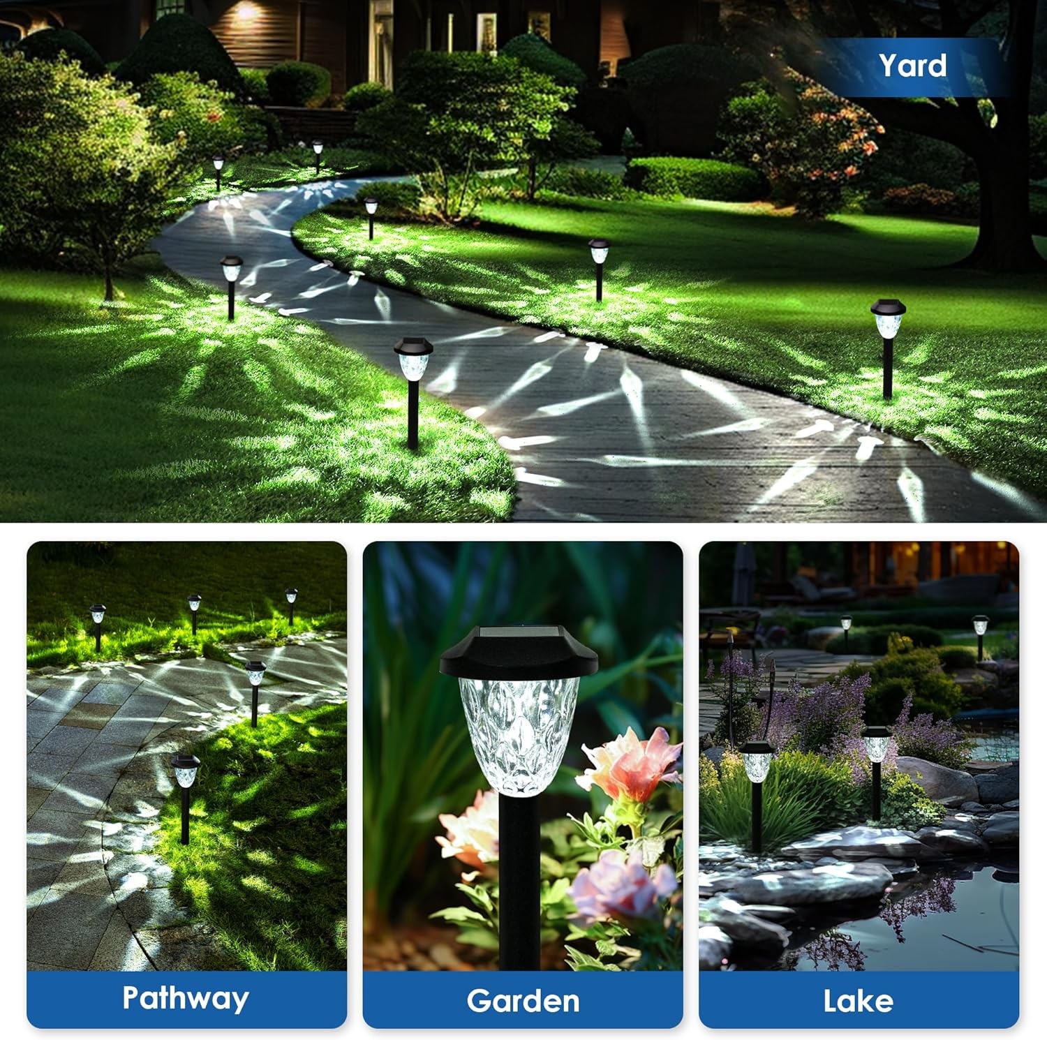 GIGALUMI 8 Pack Solar Pathway Lights with Decorative Pattern
