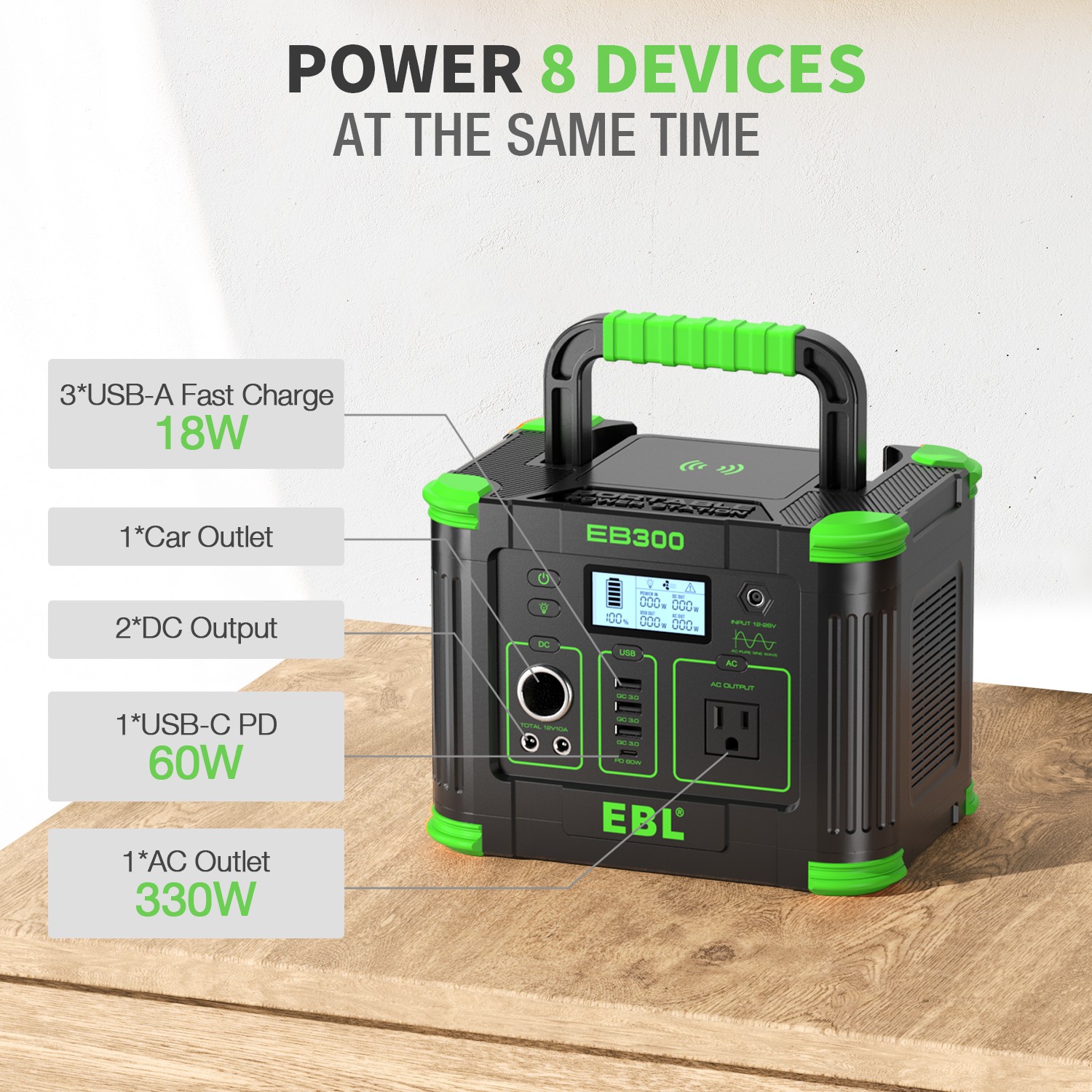330W 288.6WH Portable Power Station Solar Generator RV Camping LiFePO4 Battery