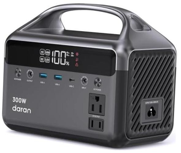 Portable Power Station, 300W (Surge 600W) 192Wh Power Bank with gray black