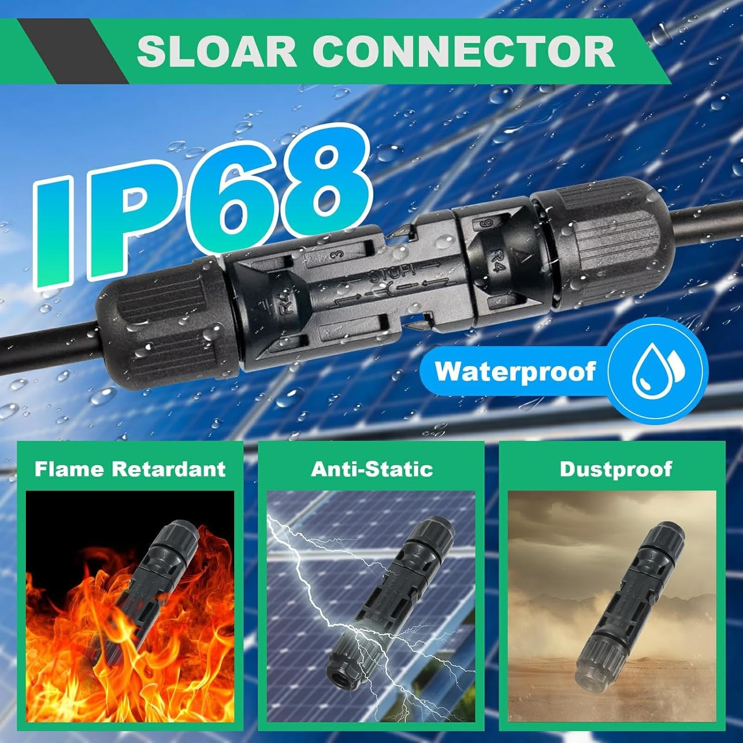 Solar Crimper Tool Kit, Solar Panel Cable MC4 Connectors 14-10AWG, 30 Pairs Male