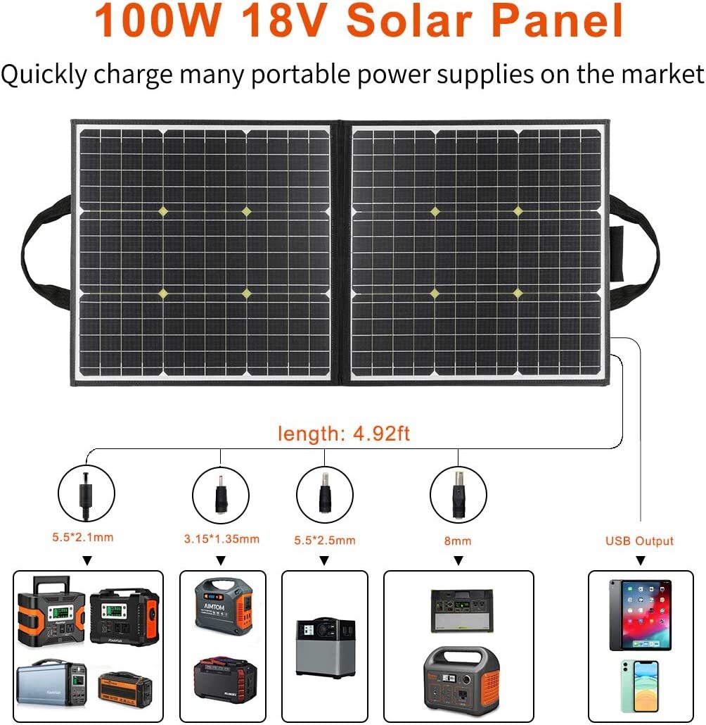 NEW 100W Flashfish Folding Portable Solar Panel Charger DC 18V 5V USB US