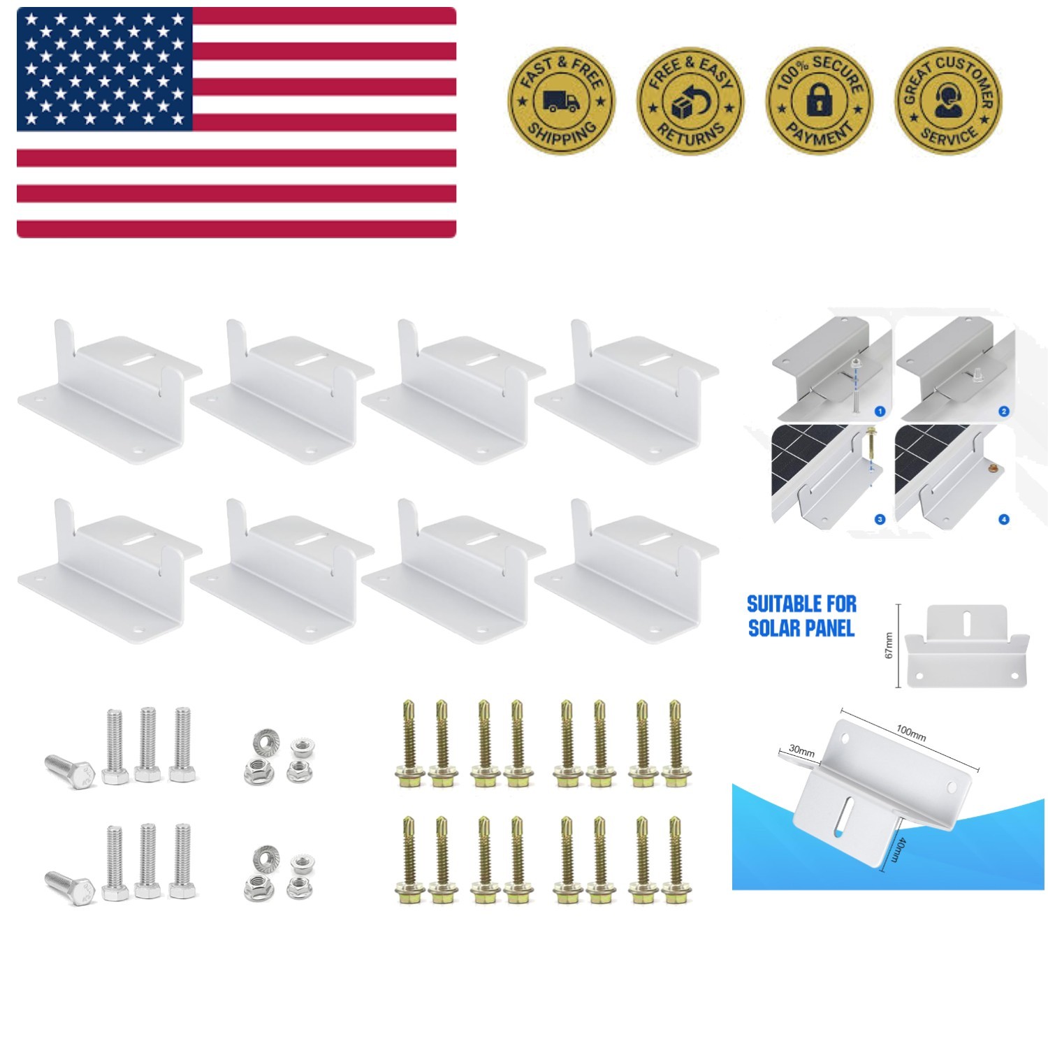 8 Units Solar Panel Mounting Brackets,Z Bracket Sets Lightweight Aluminum Cor…