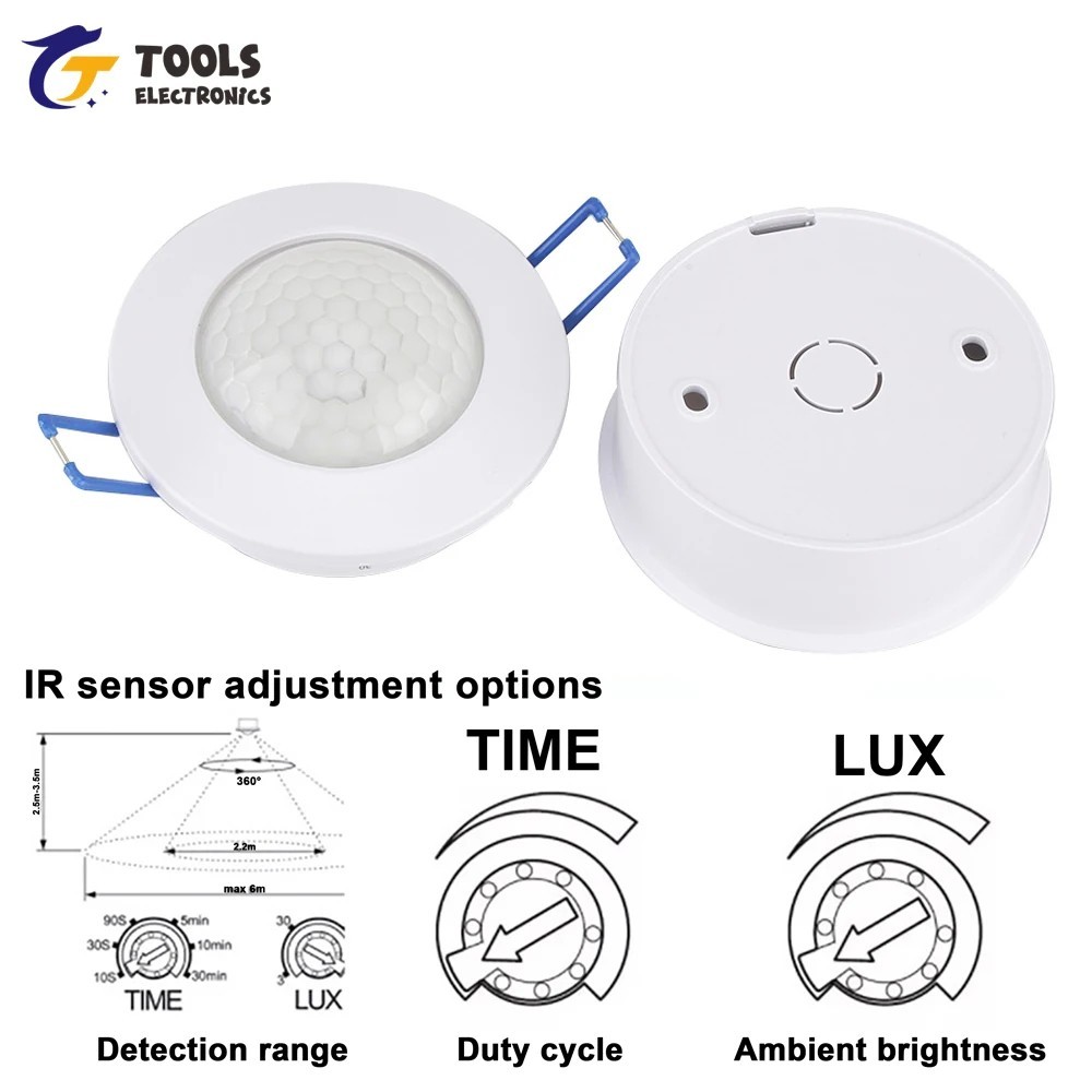 AC220-240V Sensor Switch 360 degree detection range 6-8m 3-200LUX adjustable h T